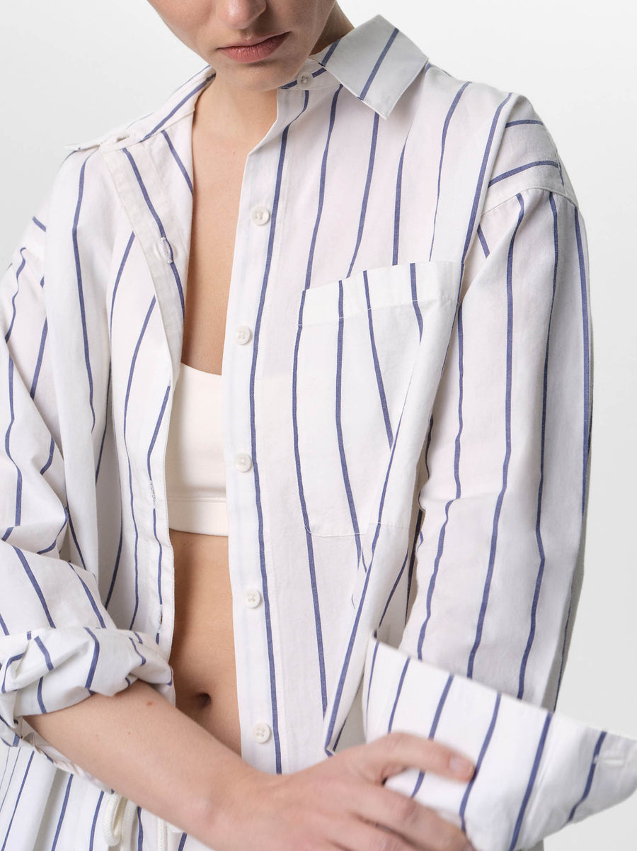 Organic Poplin Striped Long Sleeve Button Down-Tops-MATE the Label-PACIFIC STRIPE-XS-MATE the Label