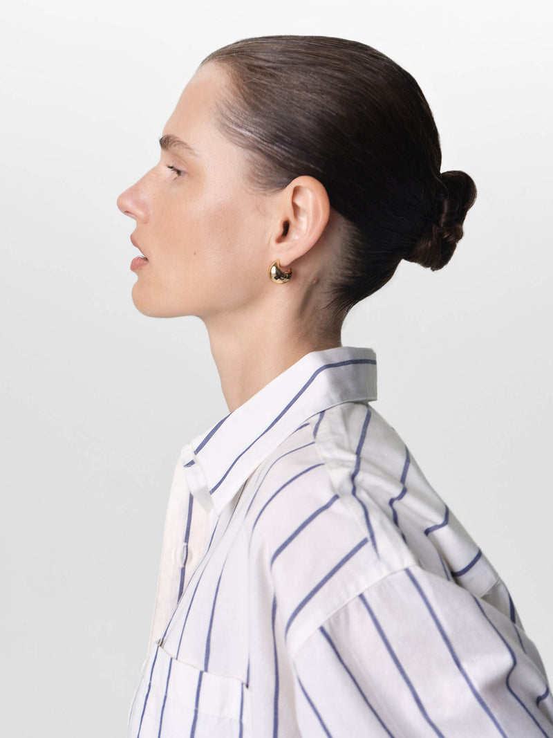 Organic Poplin Striped Long Sleeve Button Down