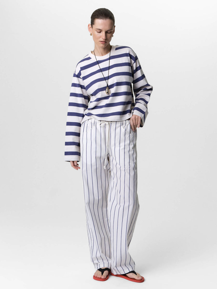 Organic Structured Cotton Striped Long Sleeve Tee-Tees-MATE the Label-PACIFIC STRIPE-XS-MATE the Label