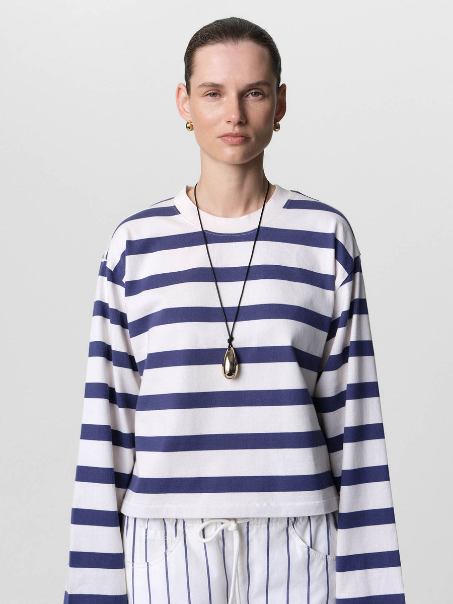 Organic Structured Cotton Striped Long Sleeve Tee-Tees-MATE the Label-PACIFIC STRIPE-XS-MATE the Label