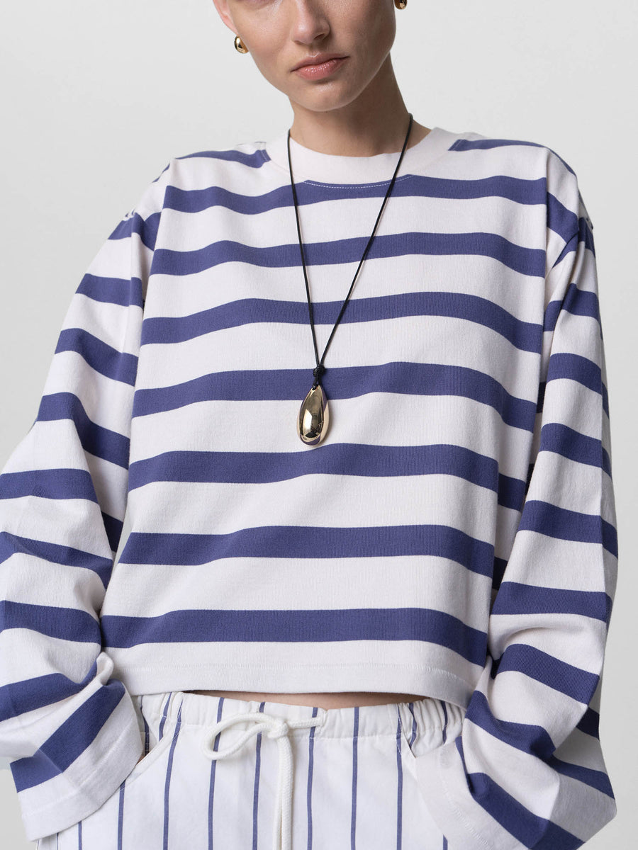 Organic Structured Cotton Striped Long Sleeve Tee-Tees-MATE the Label-PACIFIC STRIPE-XS-MATE the Label