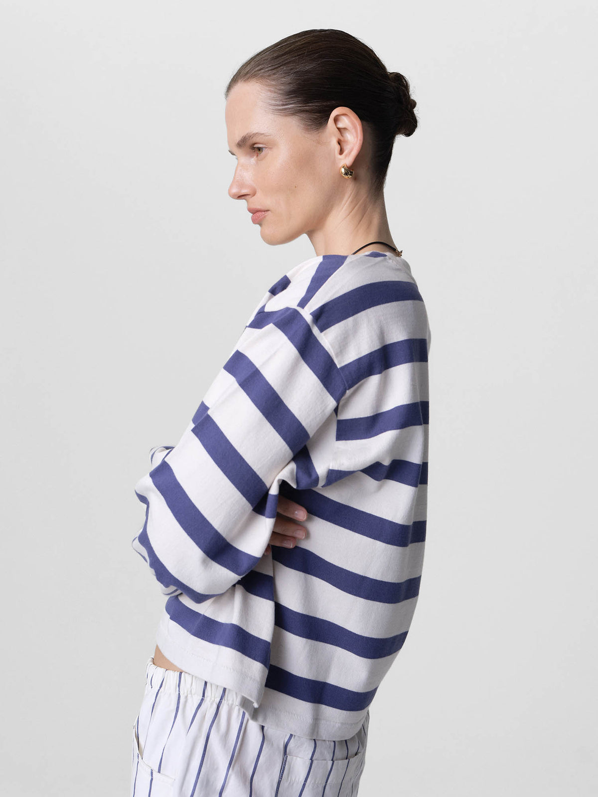 Organic Structured Cotton Striped Long Sleeve Tee-Tees-MATE the Label-PACIFIC STRIPE-XS-MATE the Label