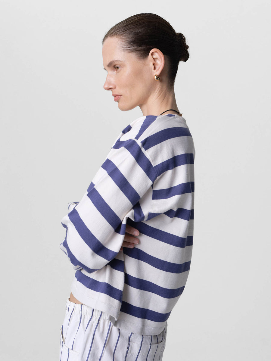 Organic Structured Cotton Striped Long Sleeve Tee-Tees-MATE the Label-PACIFIC STRIPE-XS-MATE the Label