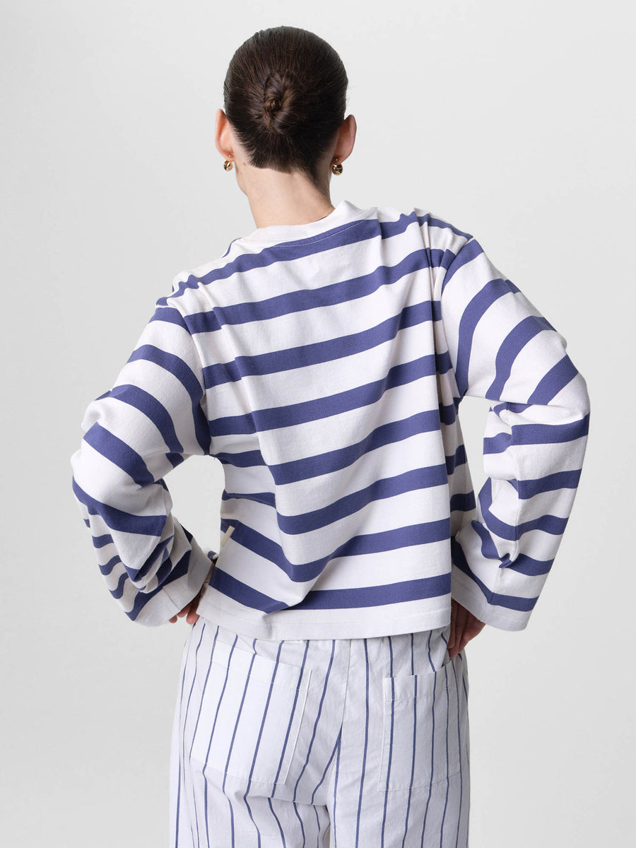 Organic Structured Cotton Striped Long Sleeve Tee-Tees-MATE the Label-PACIFIC STRIPE-XS-MATE the Label