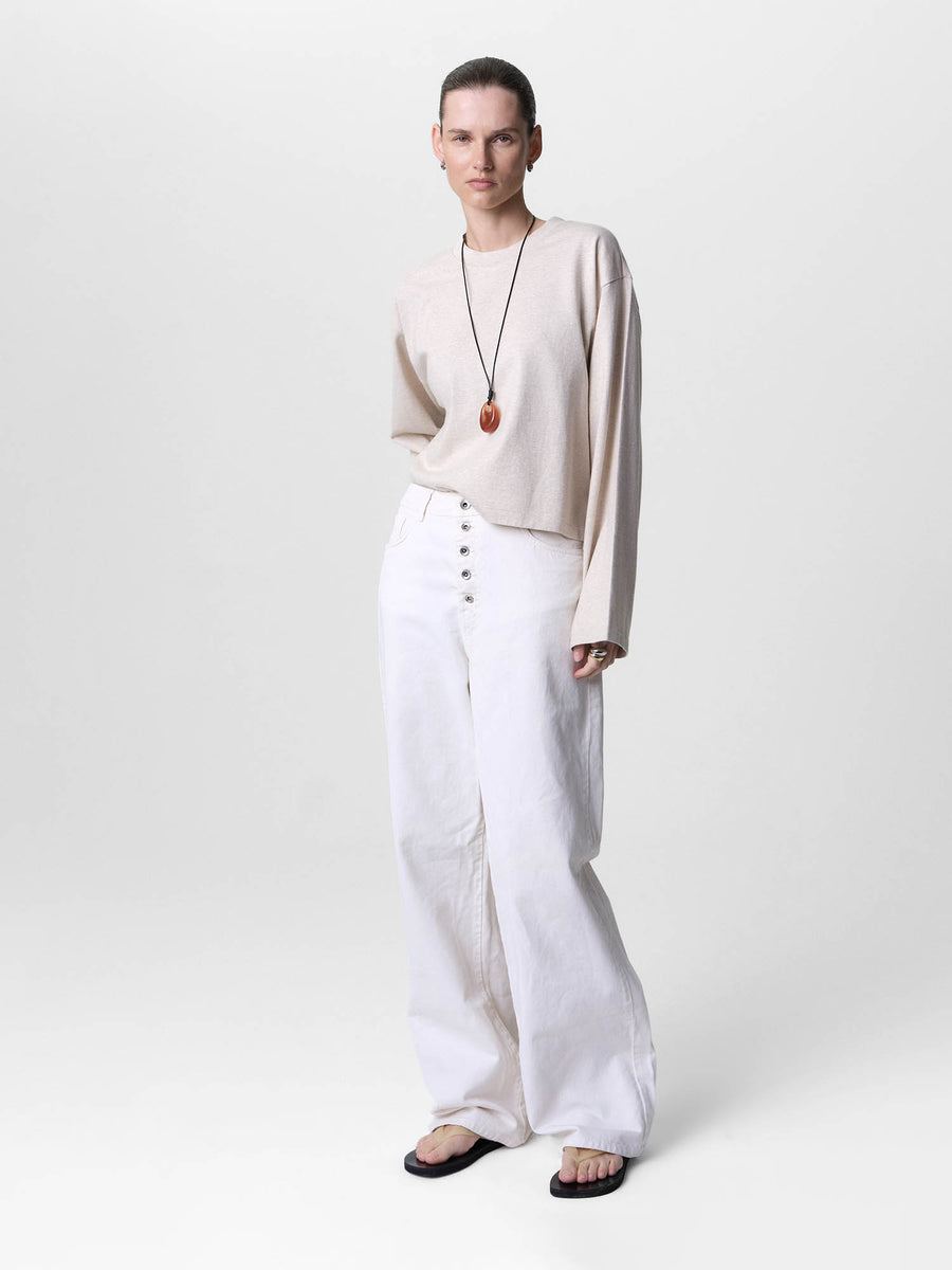 Organic Structured Cotton Long Sleeve Tee-Tees-MATE the Label-HEATHER OAT-XS-MATE the Label