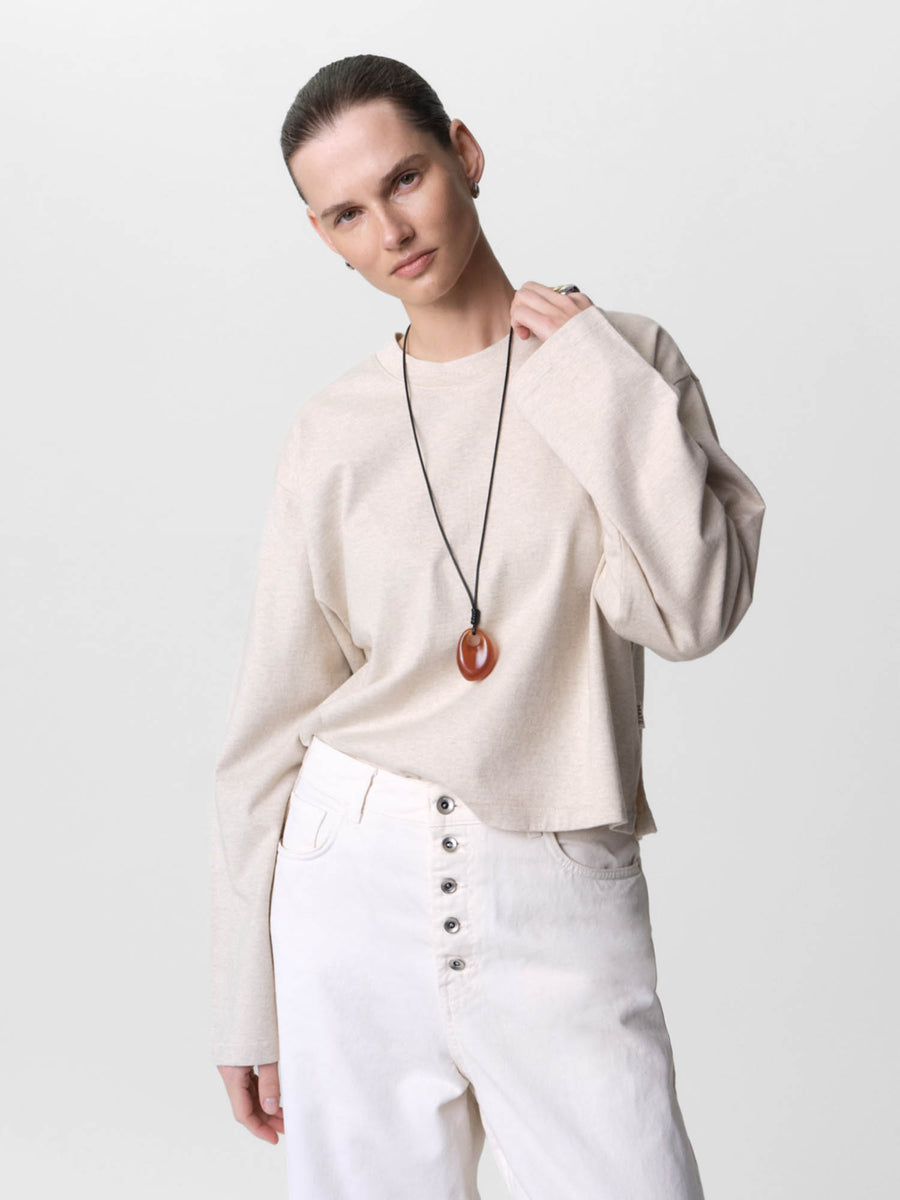 Organic Structured Cotton Long Sleeve Tee-Tees-MATE the Label-HEATHER OAT-XS-MATE the Label