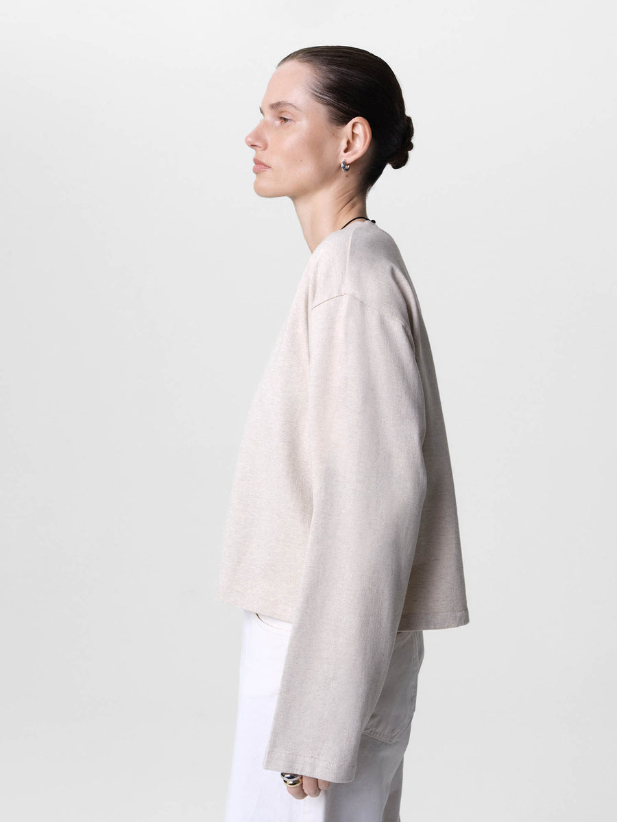 Organic Structured Cotton Long Sleeve Tee-Tees-MATE the Label-HEATHER OAT-XS-MATE the Label