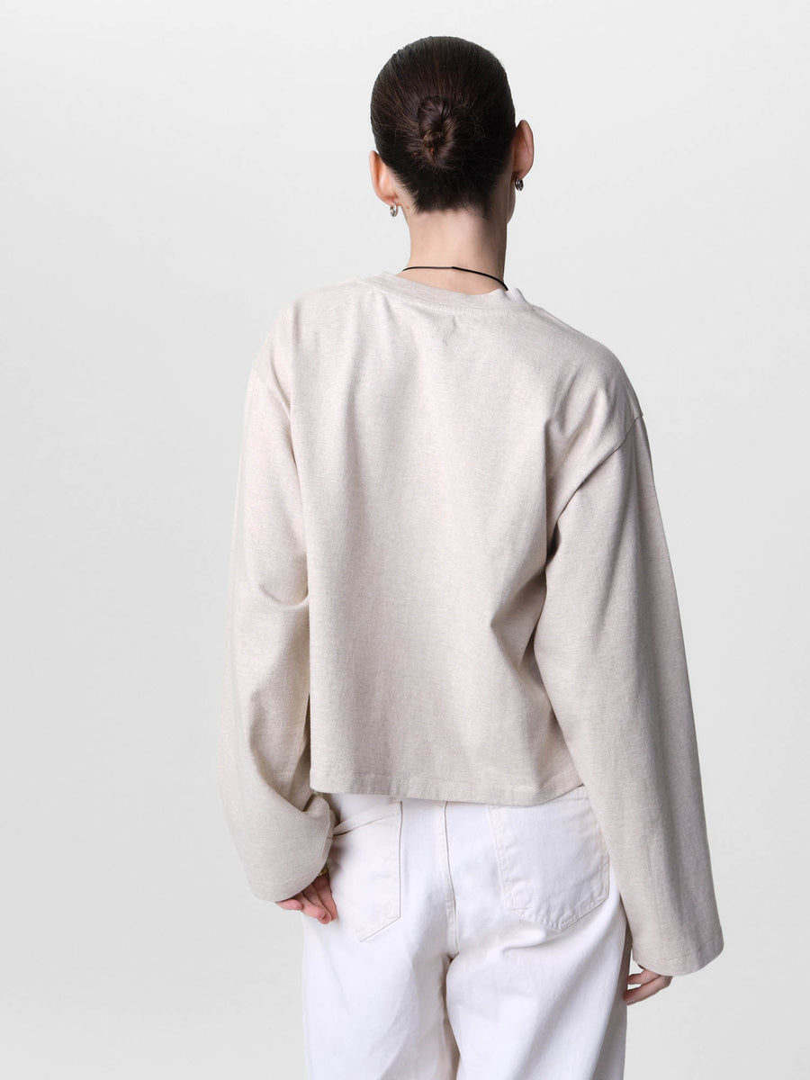 Organic Structured Cotton Long Sleeve Tee-Tees-MATE the Label-HEATHER OAT-XS-MATE the Label