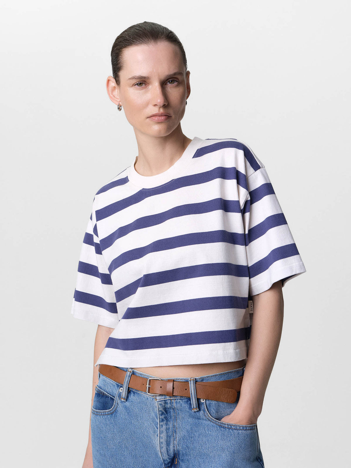 Organic Structured Cotton Striped Cropped Tee-Tees-MATE the Label-PACIFIC STRIPE-XS-MATE the Label