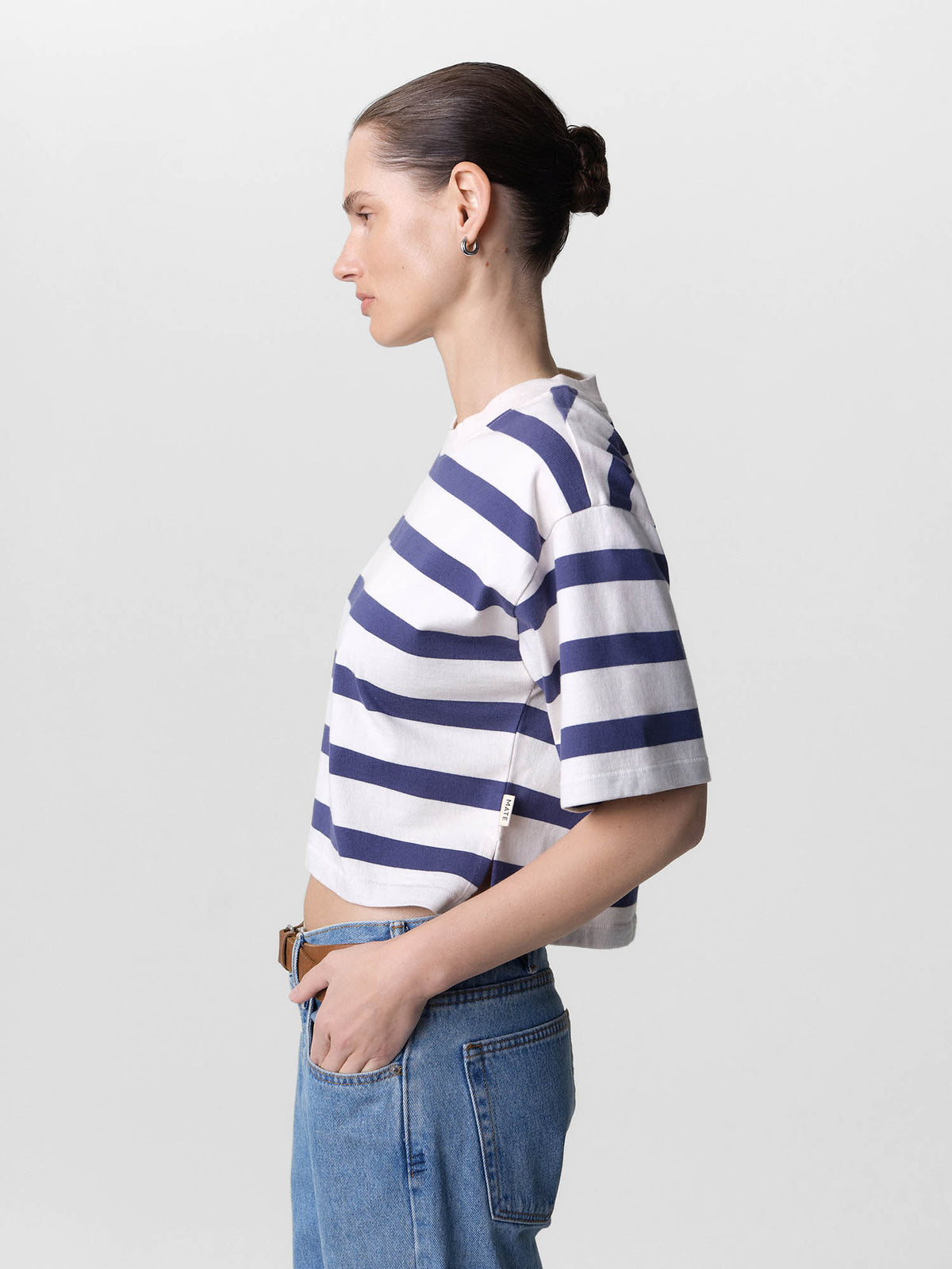 Organic Structured Cotton Striped Cropped Tee-Tees-MATE the Label-PACIFIC STRIPE-XS-MATE the Label