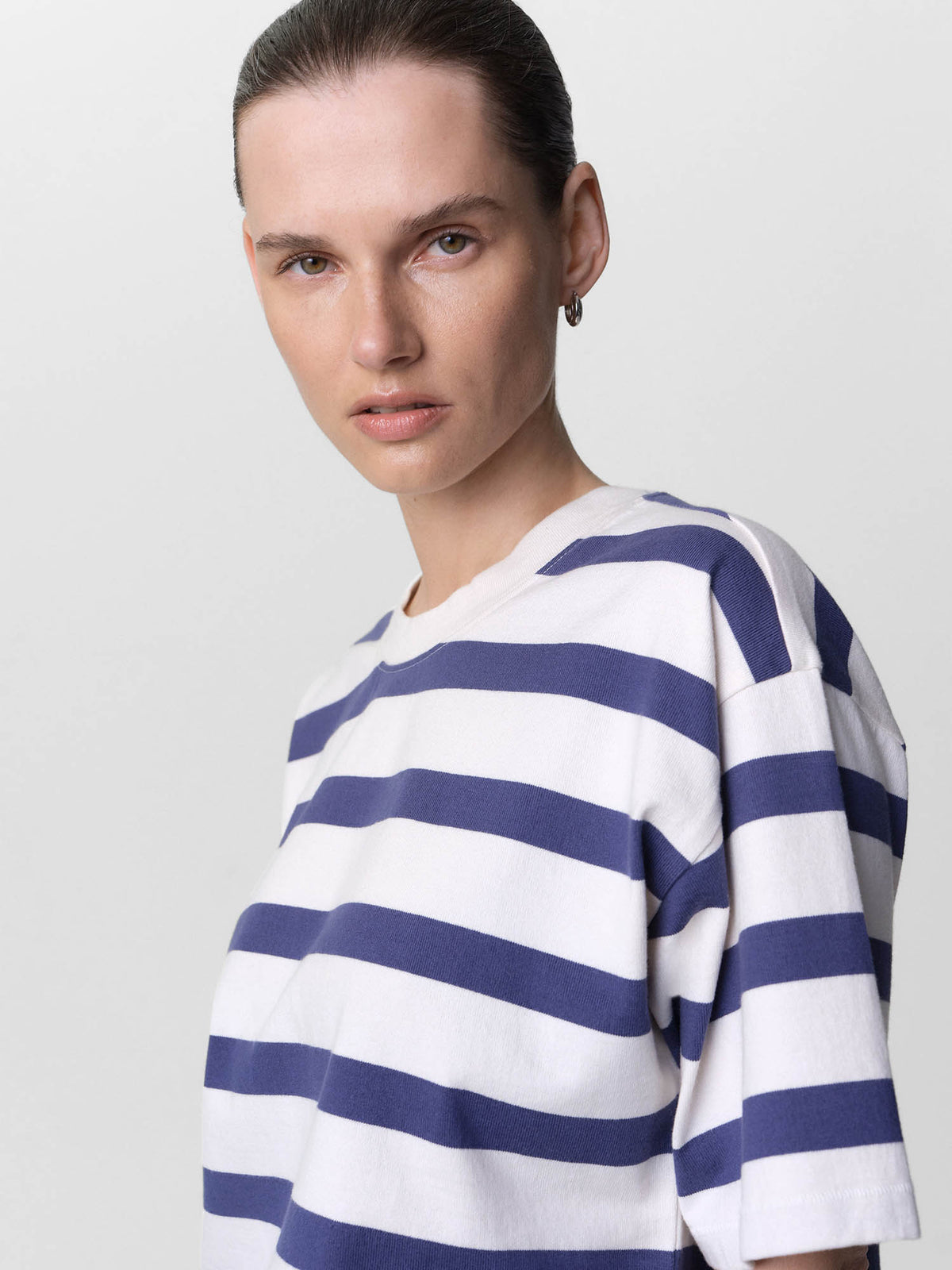 Organic Structured Cotton Striped Cropped Tee-Tees-MATE the Label-PACIFIC STRIPE-XS-MATE the Label