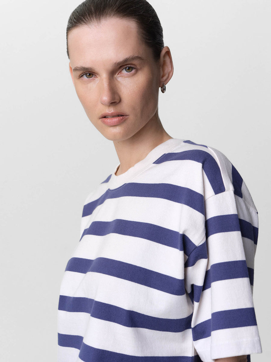 Organic Structured Cotton Striped Cropped Tee-Tees-MATE the Label-PACIFIC STRIPE-XS-MATE the Label
