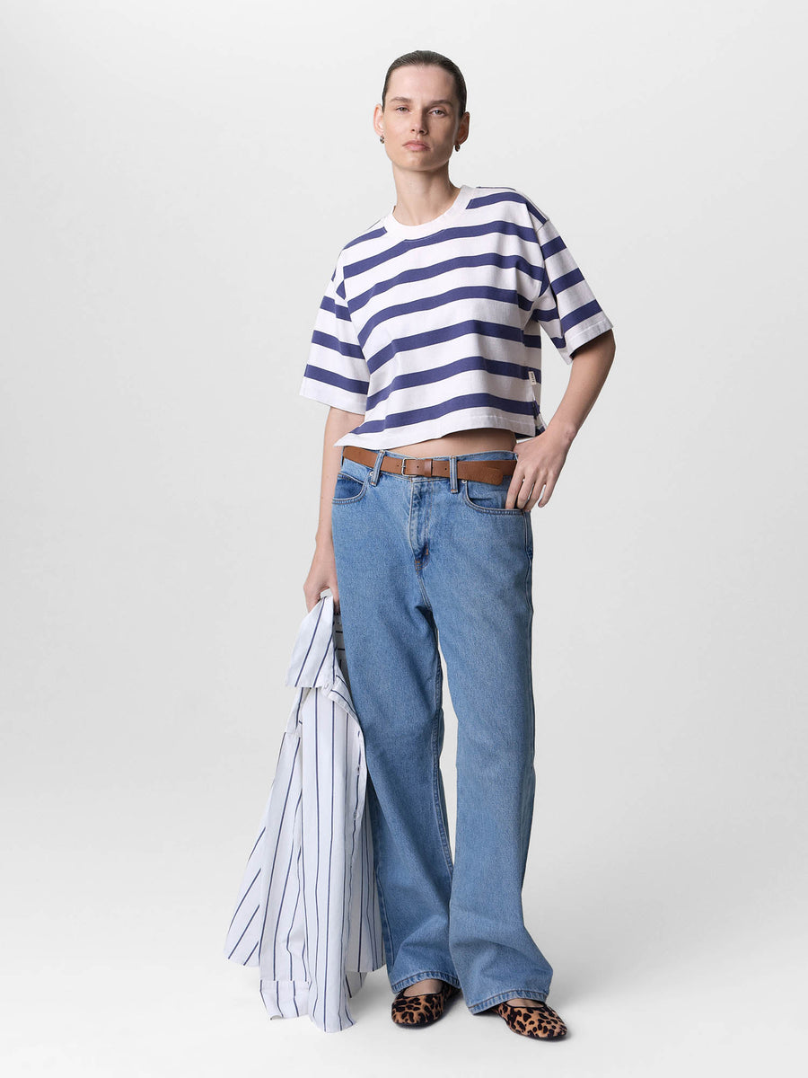 Organic Structured Cotton Striped Cropped Tee-Tees-MATE the Label-PACIFIC STRIPE-XS-MATE the Label
