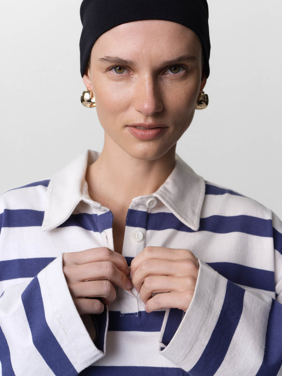 Organic Structured Cotton Striped Polo-Tees-MATE the Label-PACIFIC STRIPE-XS-MATE the Label