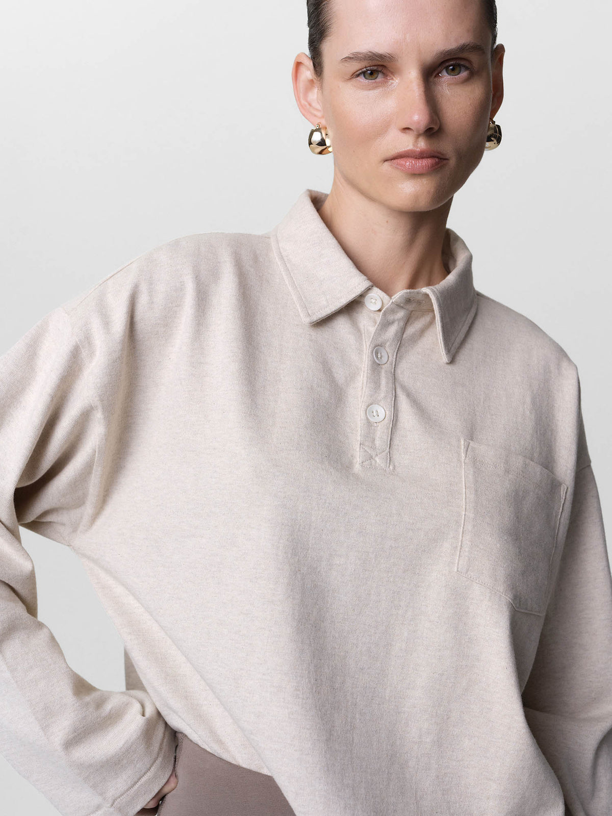 Organic Structured Cotton Polo-Tees-MATE the Label-HEATHER OAT-XS-MATE the Label