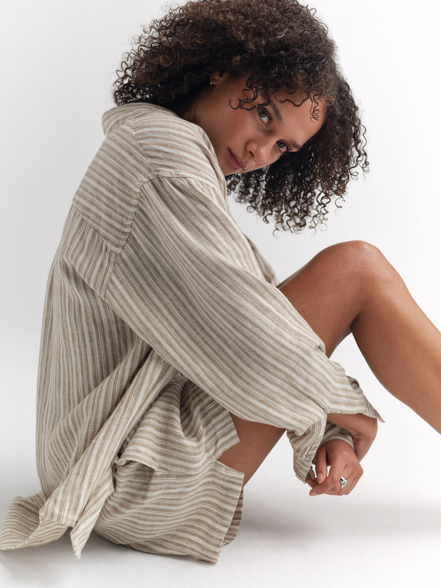 Organic Linen Striped Short-Short-MATE the Label-DUNE STRIPE-XS-MATE the Label