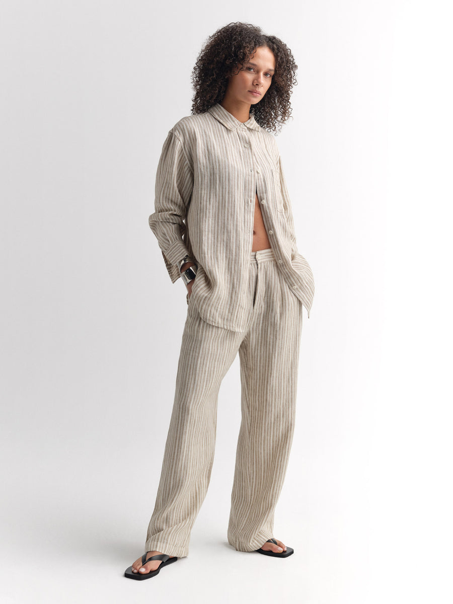 Organic Linen Striped Pleated Pant-Pant-MATE the Label-DUNE STRIPE-XS-MATE the Label