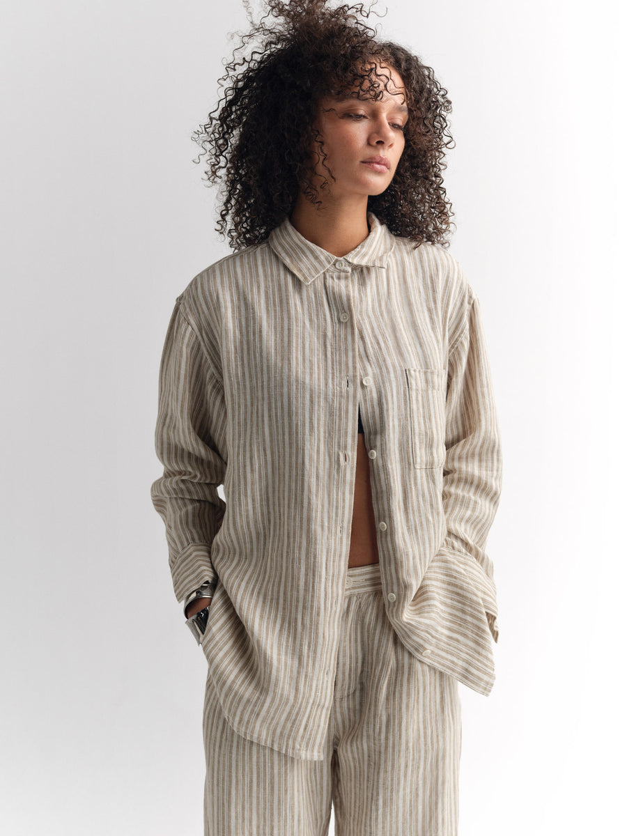 Organic Linen Striped Oversized Button Down-Tops-MATE the Label-DUNE STRIPE-XS-MATE the Label