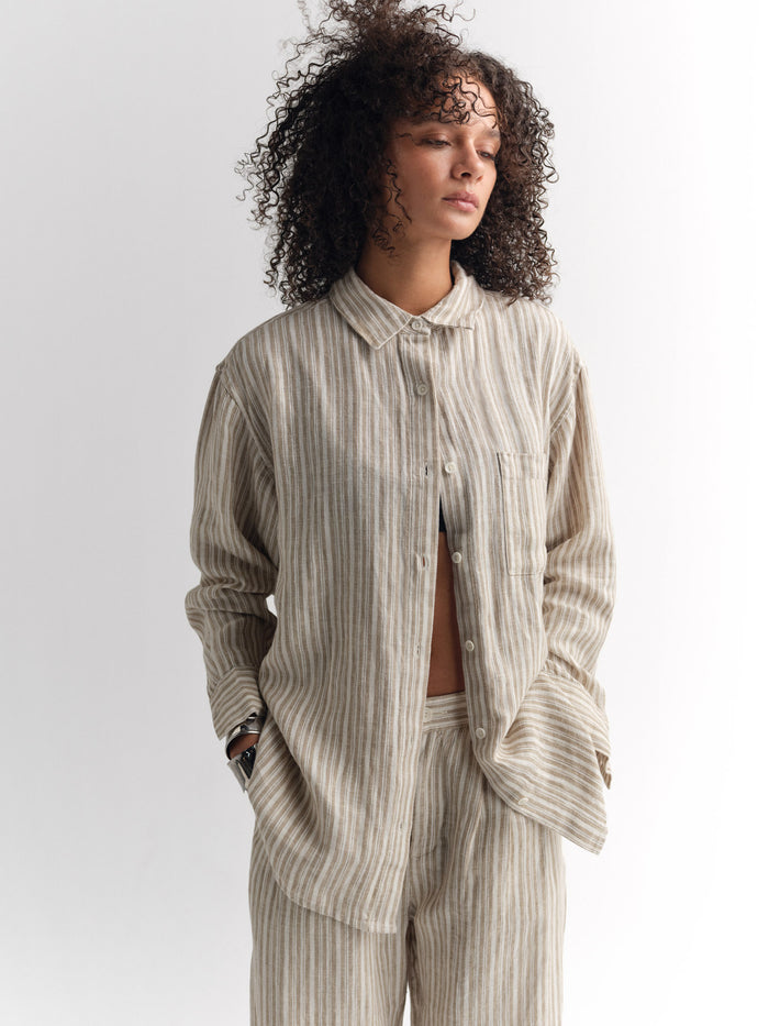 Organic Linen Striped Oversized Button Down