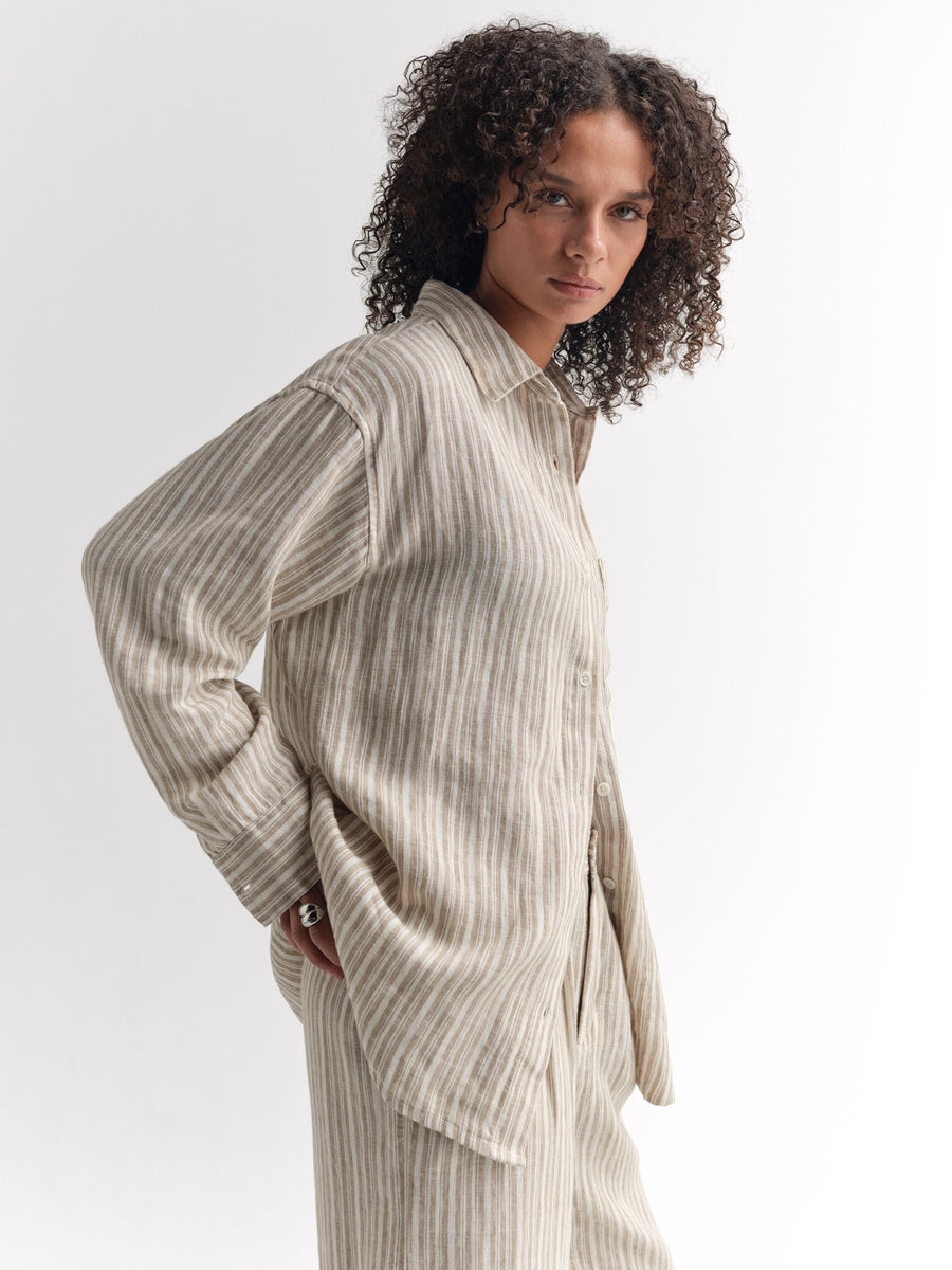 Organic Linen Striped Oversized Button Down-Tops-MATE the Label-DUNE STRIPE-XS-MATE the Label