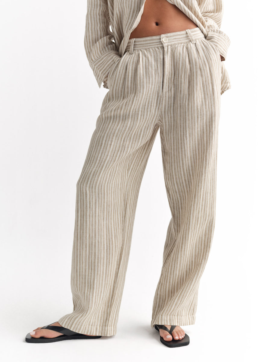 Organic Linen Striped Pleated Pant-Pant-MATE the Label-DUNE STRIPE-XS-MATE the Label
