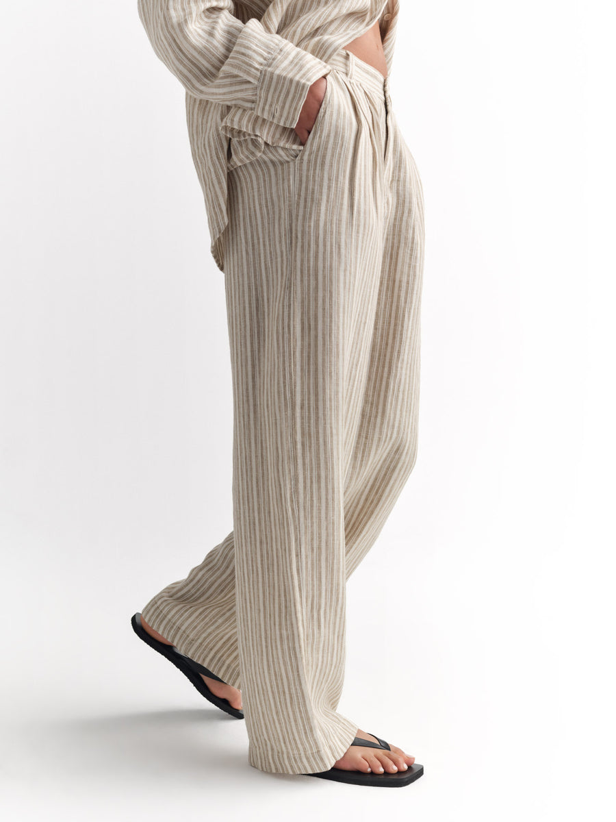 Organic Linen Striped Pleated Pant-Pant-MATE the Label-DUNE STRIPE-XS-MATE the Label