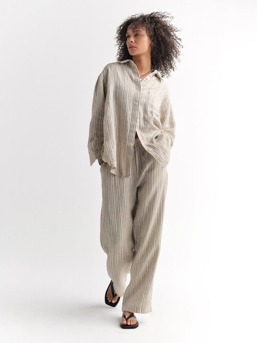 Organic Linen Striped Oversized Button Down-Tops-MATE the Label-DUNE STRIPE-XS-MATE the Label