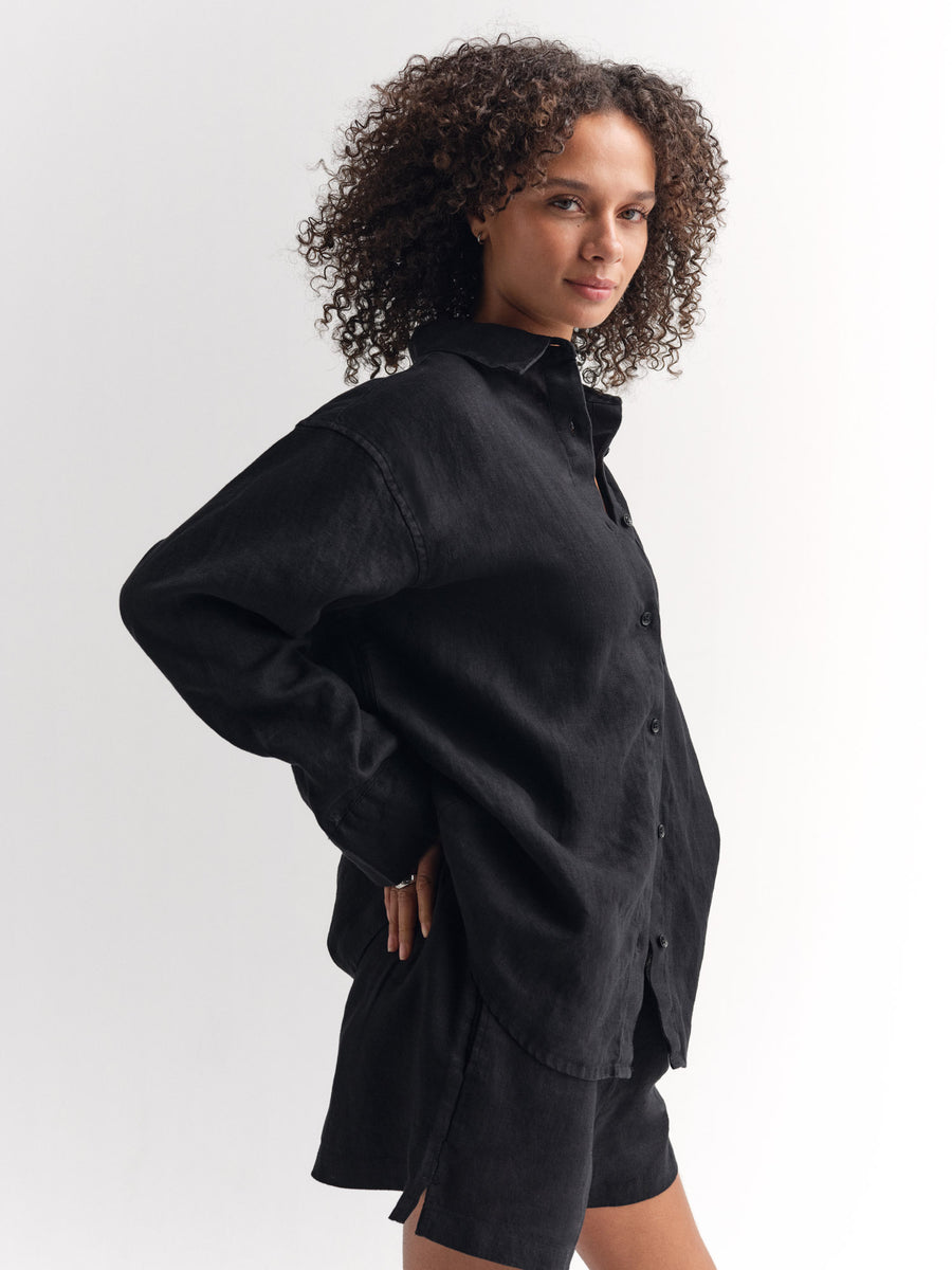Organic Linen Oversized Button Down-Tops-MATE the Label-JET BLACK-XS-MATE the Label
