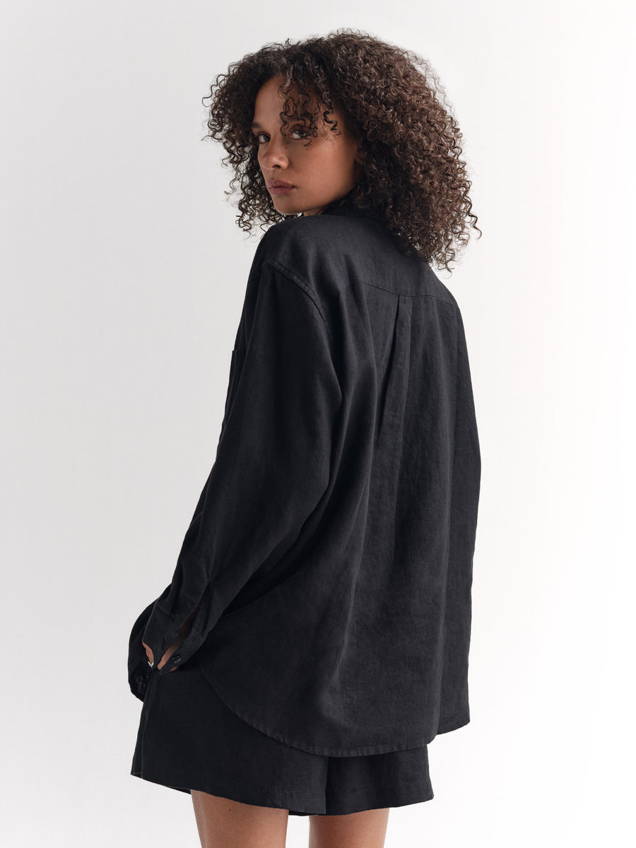 Organic Linen Oversized Button Down-Tops-MATE the Label-JET BLACK-XS-MATE the Label