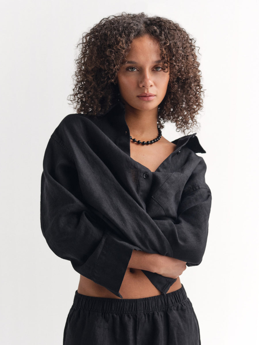 Organic Linen Oversized Button Down-Tops-MATE the Label-JET BLACK-XS-MATE the Label