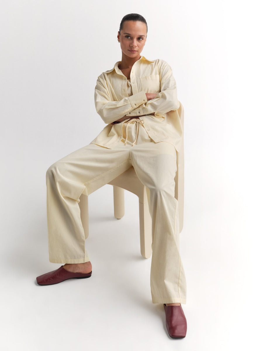 Organic Poplin Long Sleeve Button Down-Tops-MATE the Label-CUSTARD-XS-MATE the Label