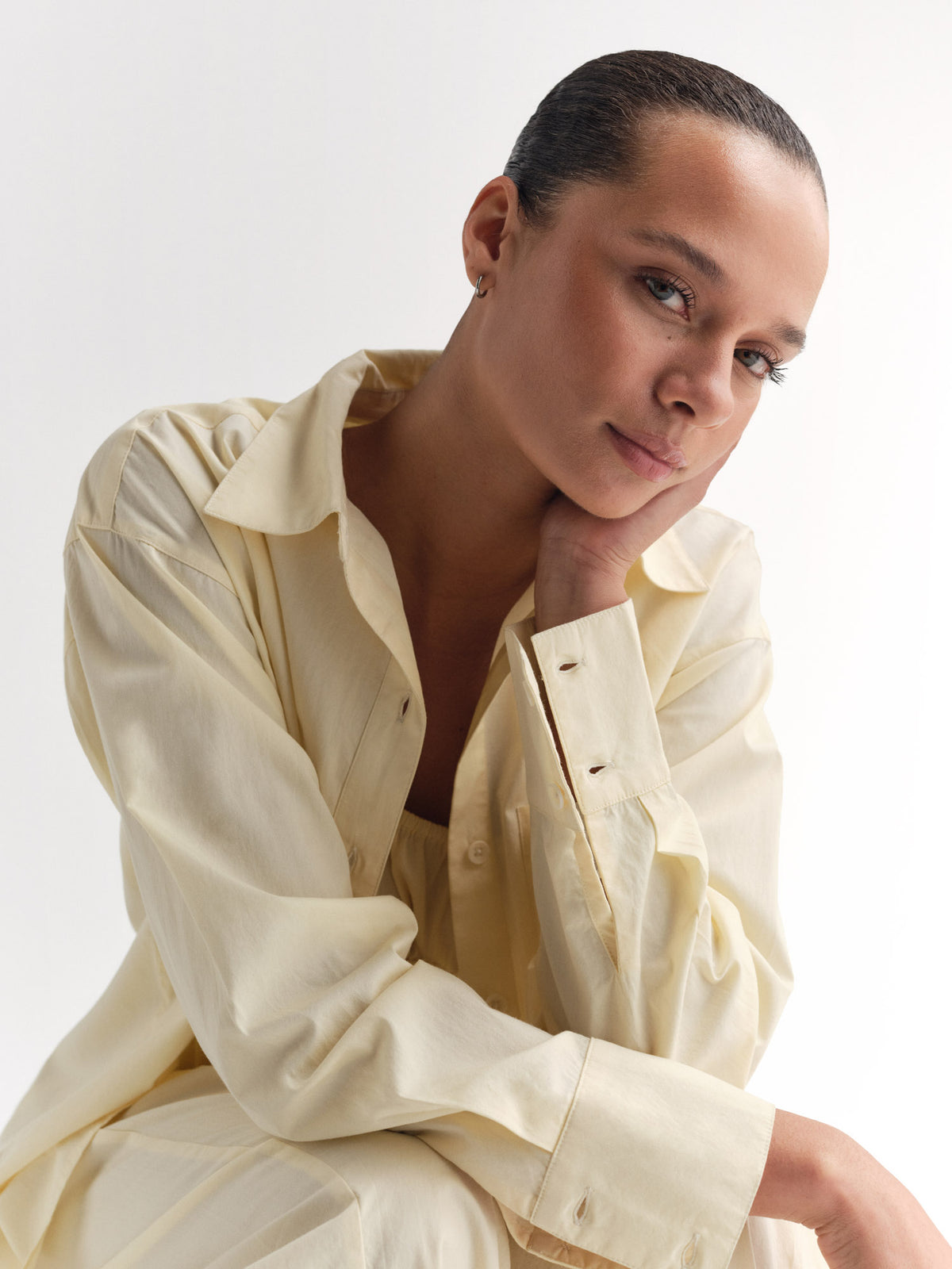 Organic Poplin Long Sleeve Button Down-Tops-MATE the Label-CUSTARD-XS-MATE the Label