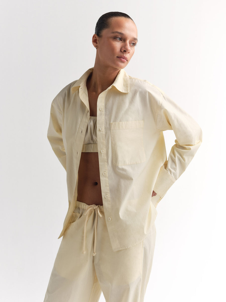 Organic Poplin Long Sleeve Button Down-Tops-MATE the Label-CUSTARD-XS-MATE the Label