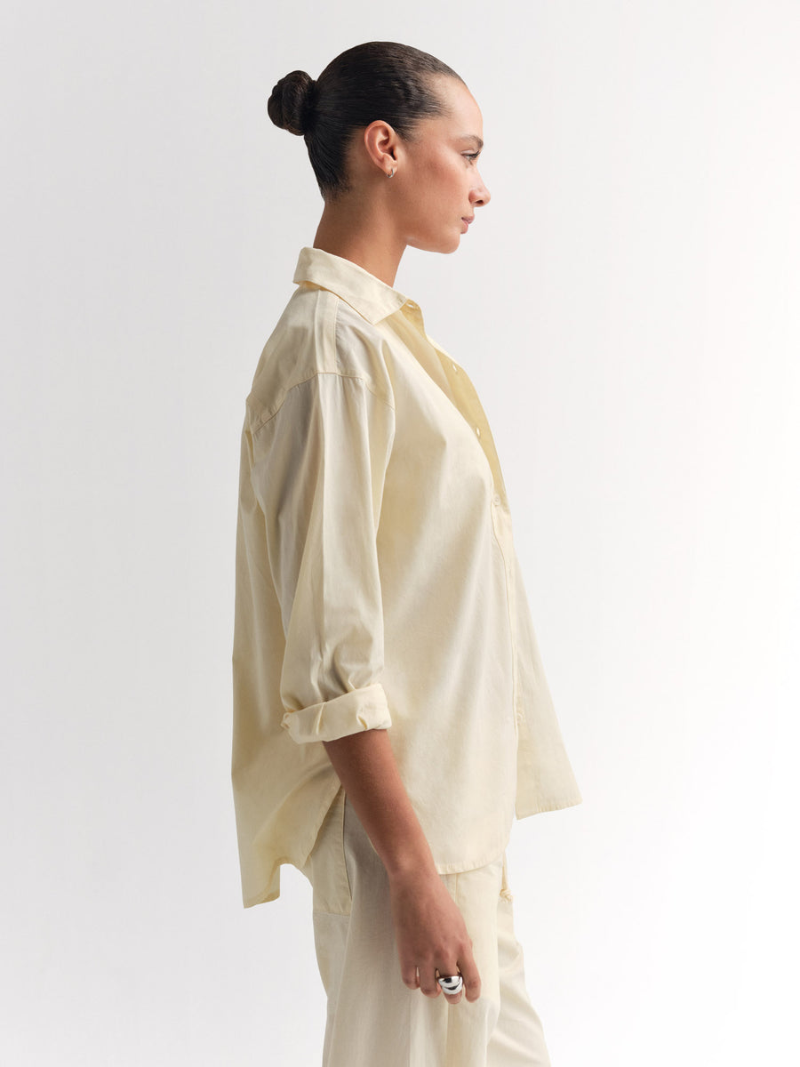 Organic Poplin Long Sleeve Button Down-Tops-MATE the Label-CUSTARD-XS-MATE the Label