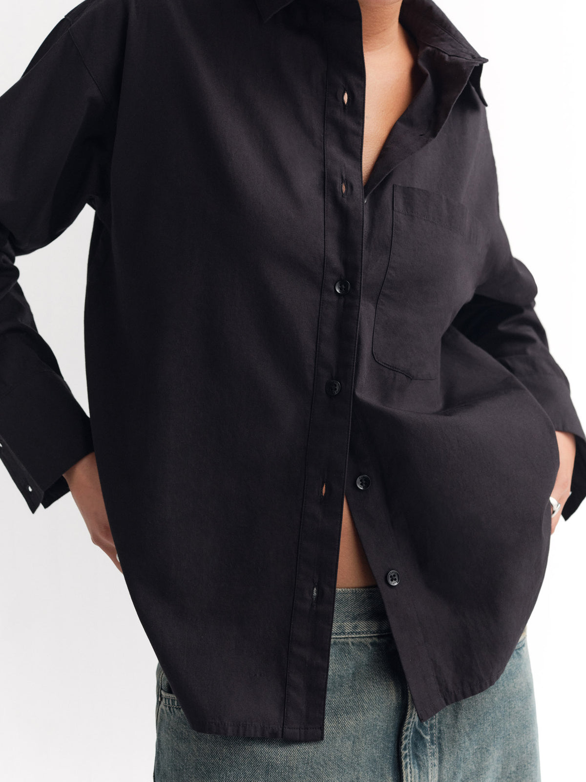 Organic Poplin Long Sleeve Button Down-Tops-MATE the Label-JET BLACK-XS-MATE the Label