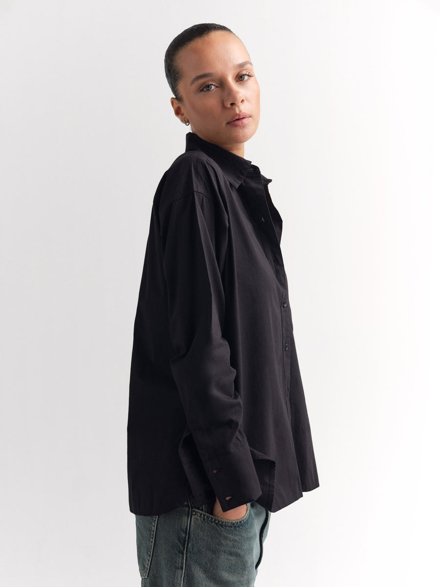 Organic Poplin Long Sleeve Button Down-Tops-MATE the Label-JET BLACK-XS-MATE the Label