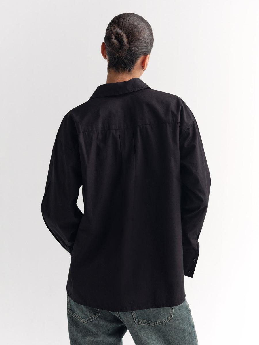 Organic Poplin Long Sleeve Button Down-Tops-MATE the Label-JET BLACK-XS-MATE the Label