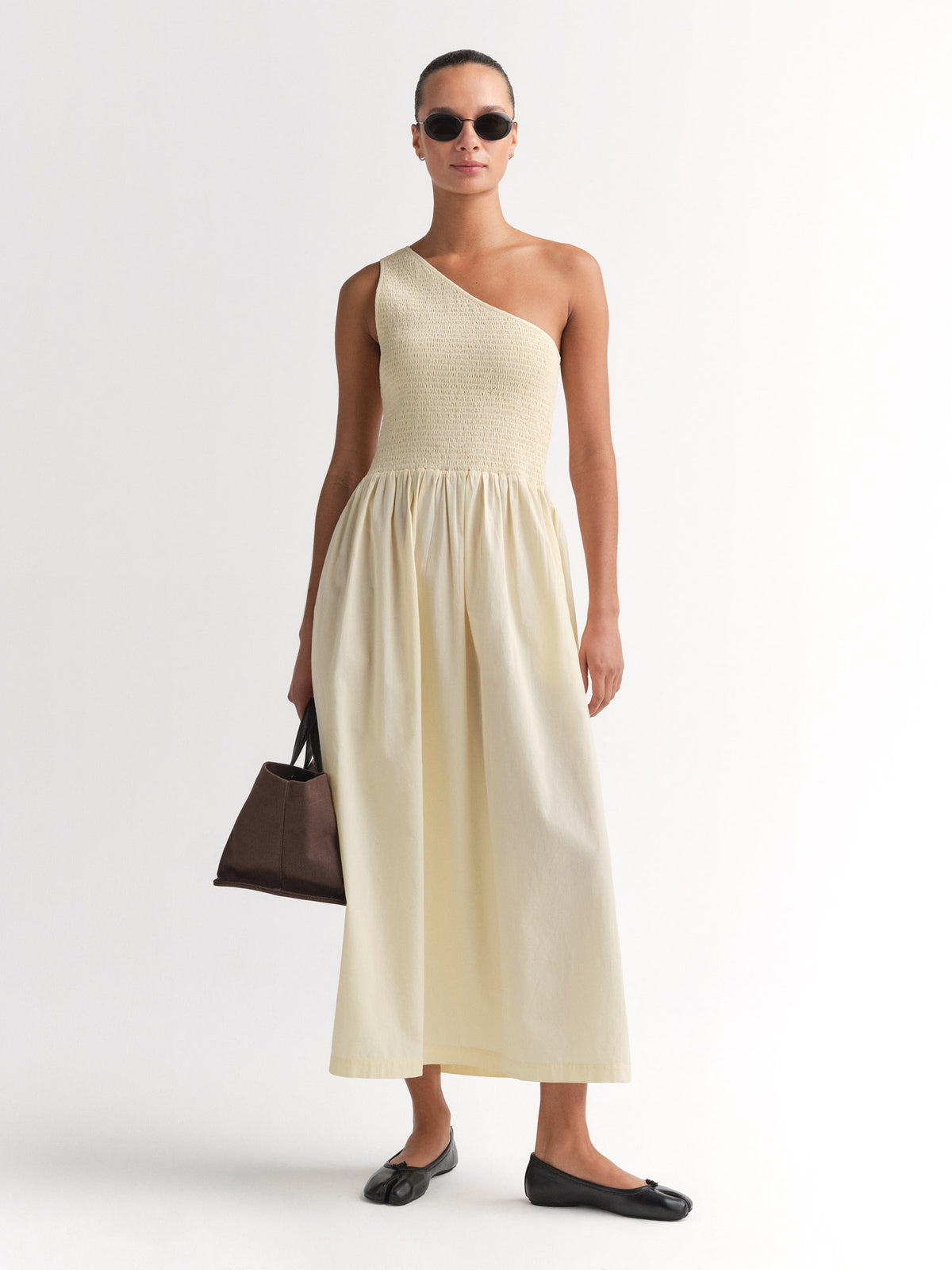 Organic Poplin Asymmetrical Dress-Dress-MATE the Label-CUSTARD-XS-MATE the Label