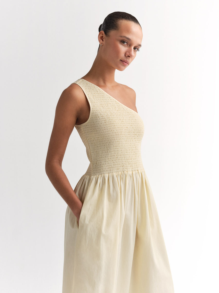 Organic Poplin Asymmetrical Dress-Dress-MATE the Label-CUSTARD-XS-MATE the Label