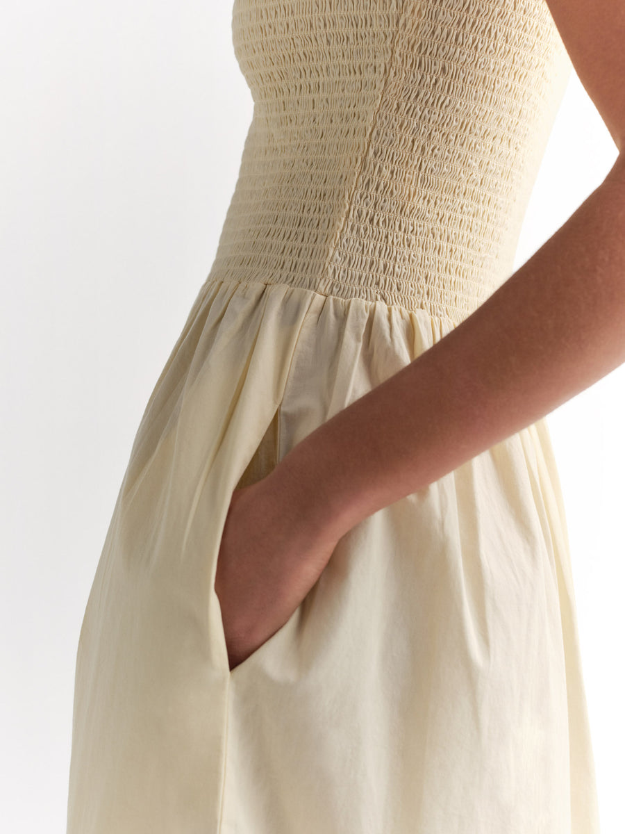 Organic Poplin Asymmetrical Dress-Dress-MATE the Label-CUSTARD-XS-MATE the Label
