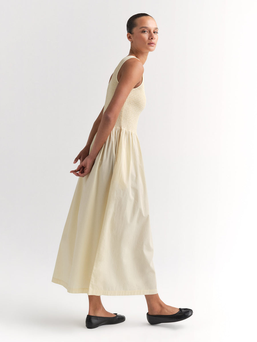 Organic Poplin Asymmetrical Dress-Dress-MATE the Label-CUSTARD-XS-MATE the Label