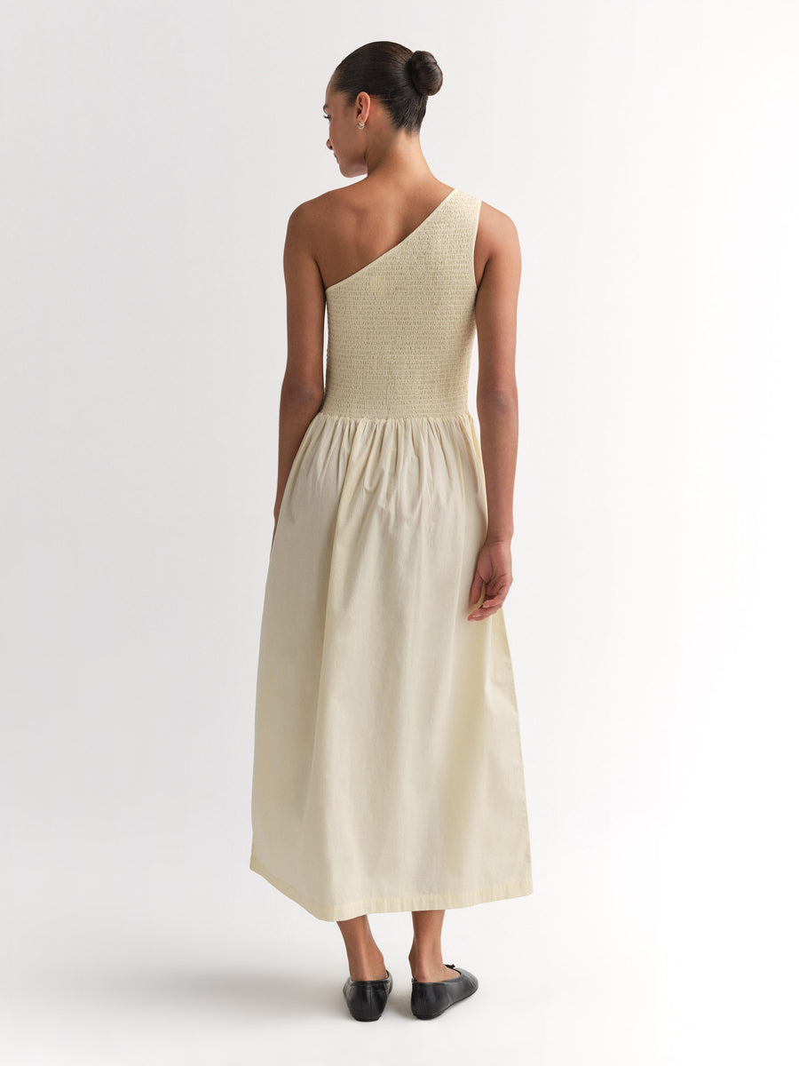 Organic Poplin Asymmetrical Dress-Dress-MATE the Label-CUSTARD-XS-MATE the Label