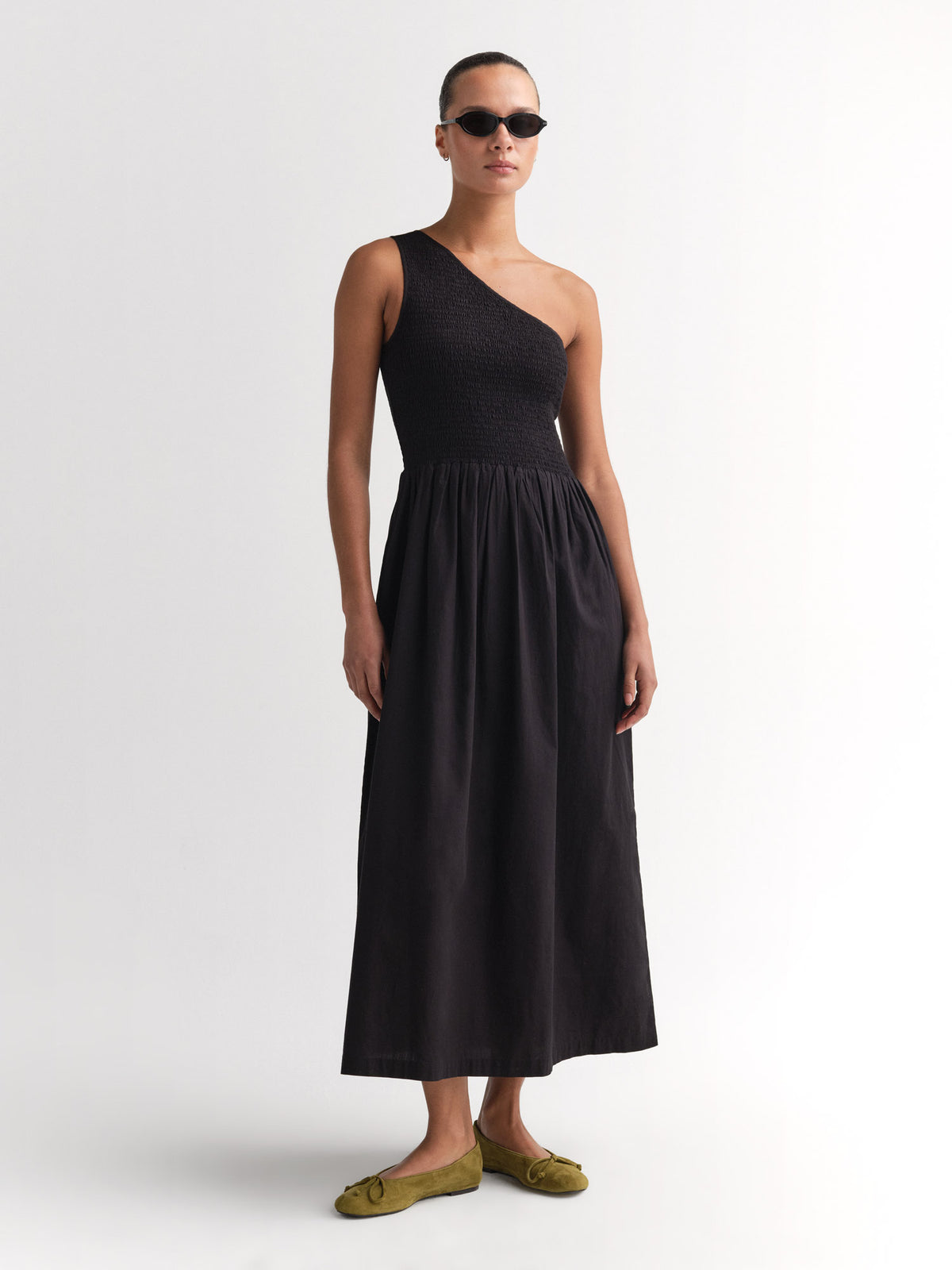 Organic Poplin Asymmetrical Dress-Dress-MATE the Label-JET BLACK-XS-MATE the Label