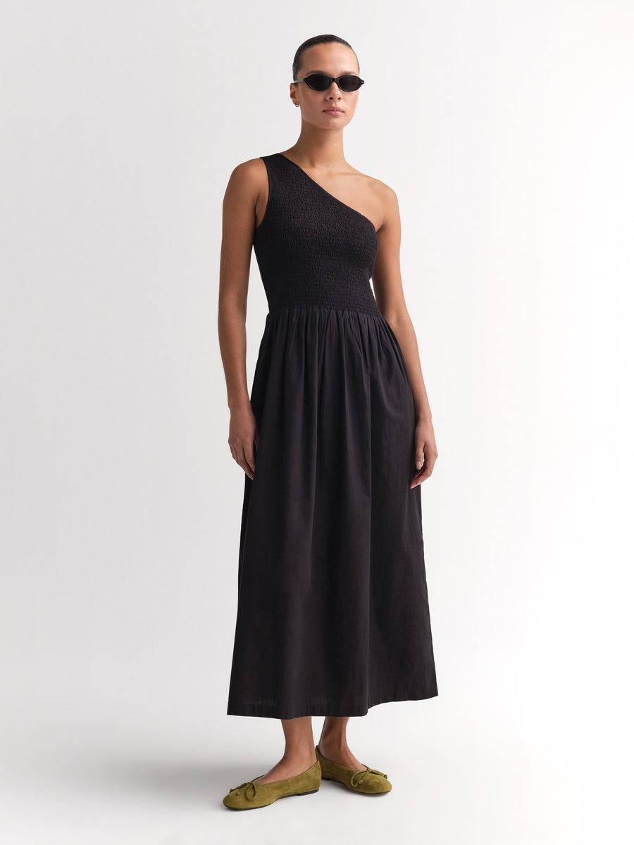 Organic Poplin Asymmetrical Dress-Dress-MATE the Label-JET BLACK-XS-MATE the Label