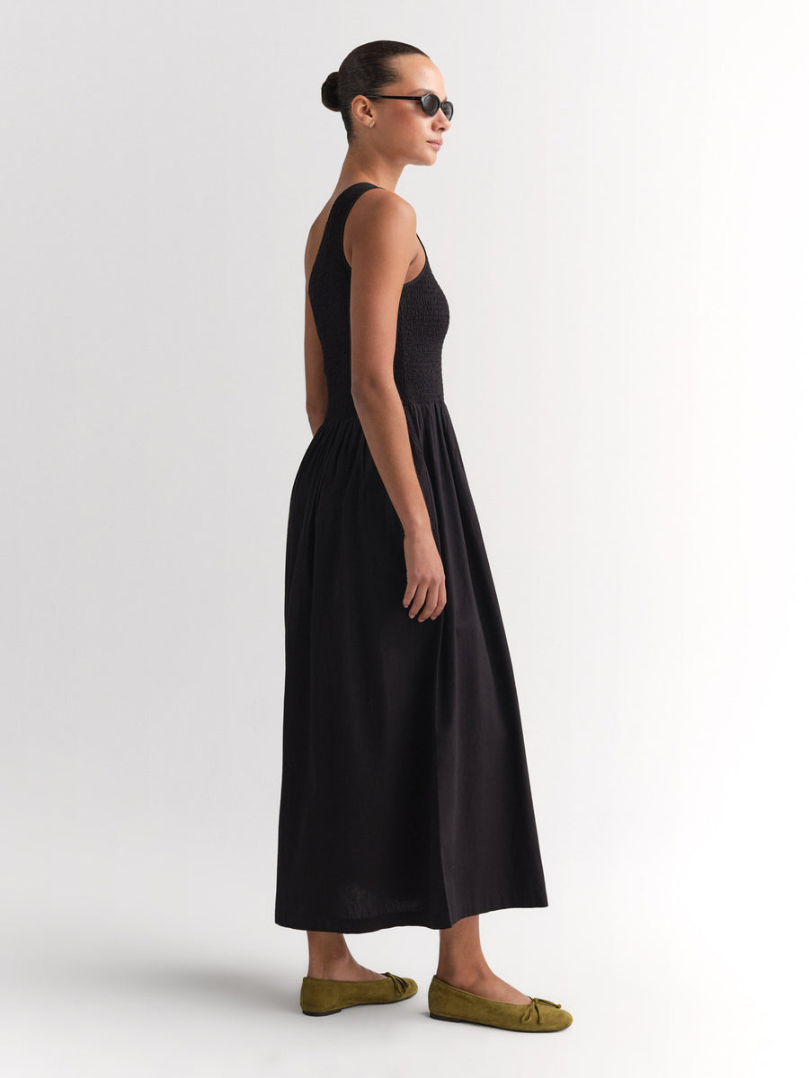 Organic Poplin Asymmetrical Dress-Dress-MATE the Label-JET BLACK-XS-MATE the Label