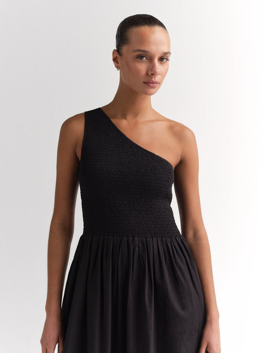Organic Poplin Asymmetrical Dress-Dress-MATE the Label-JET BLACK-XS-MATE the Label