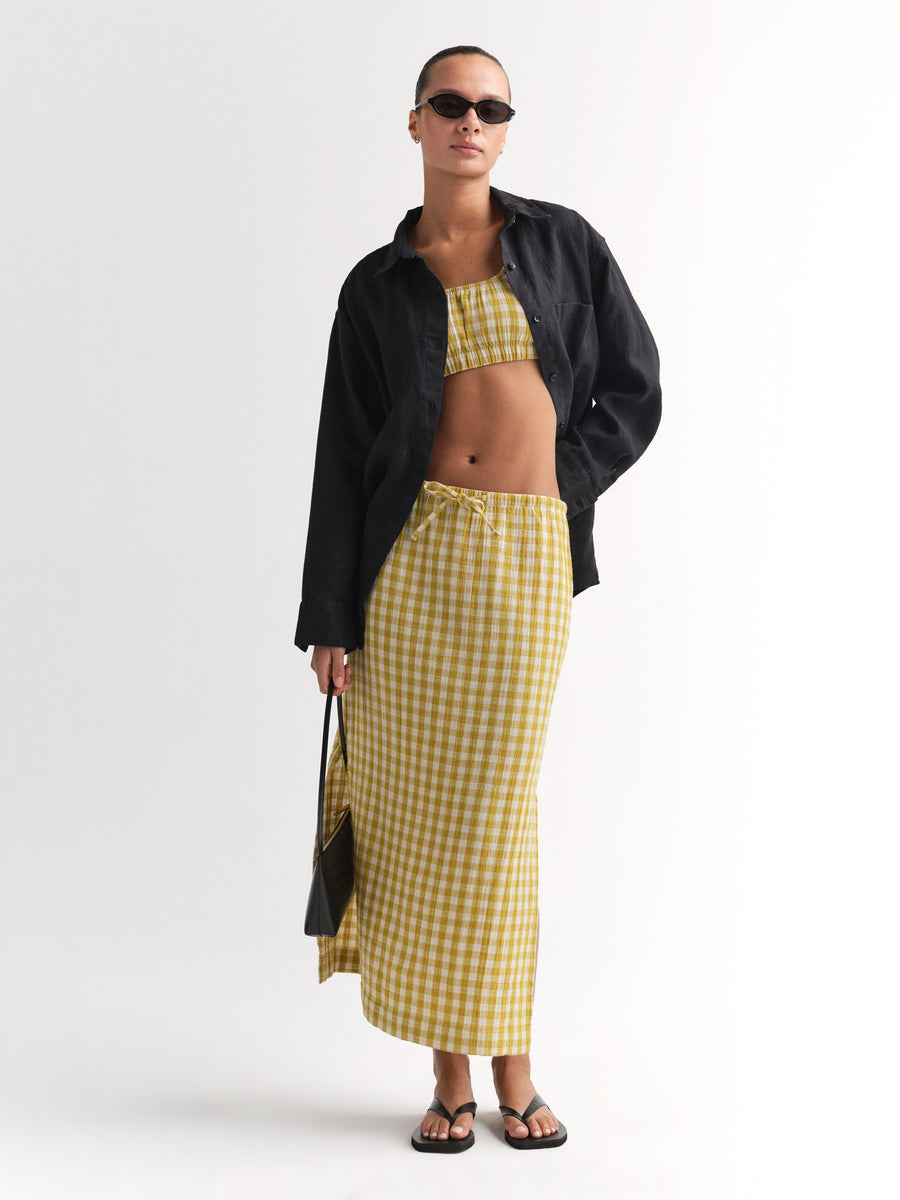 Organic Gauze Gingham Midi Skirt-Skirts-MATE the Label-GOLDEN GINGHAM-XS-MATE the Label