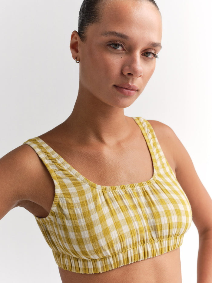 Organic Gauze Gingham Cropped Top