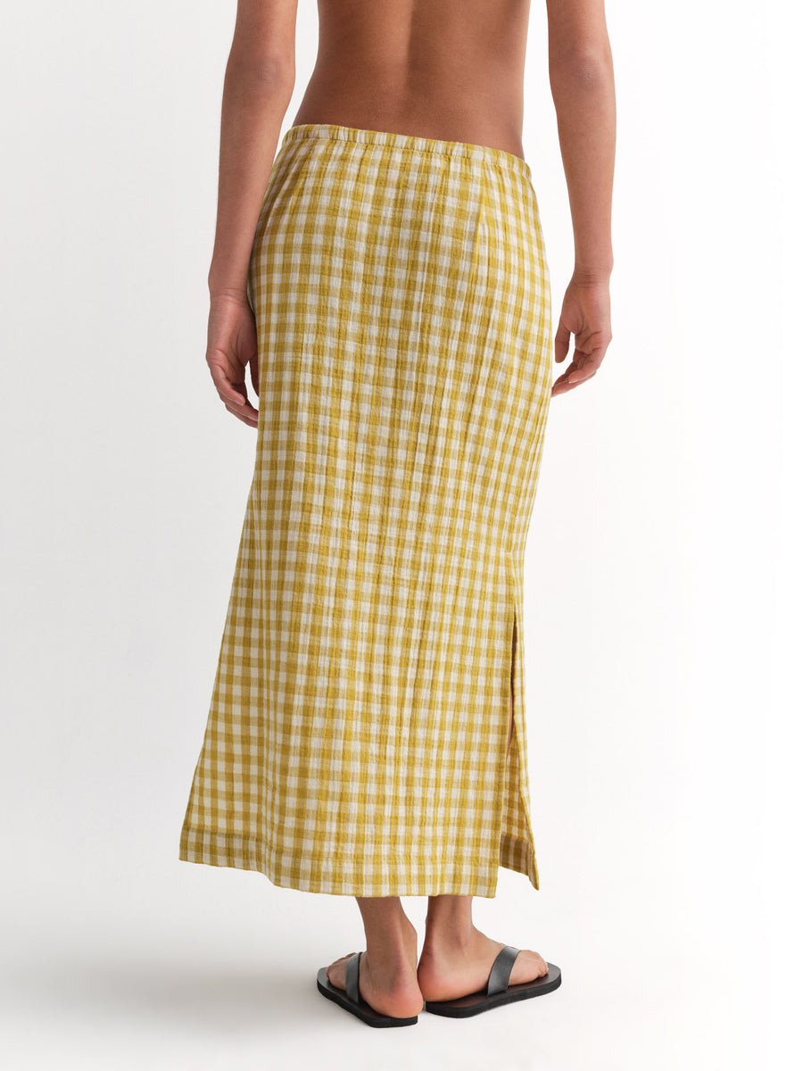 Organic Gauze Gingham Midi Skirt-Skirts-MATE the Label-GOLDEN GINGHAM-XS-MATE the Label