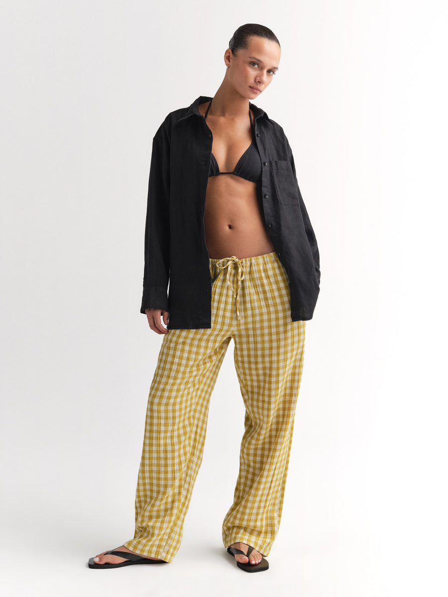 Organic Gauze Gingham Essential Pant-Pant-MATE the Label-GOLDEN GINGHAM-XS-MATE the Label